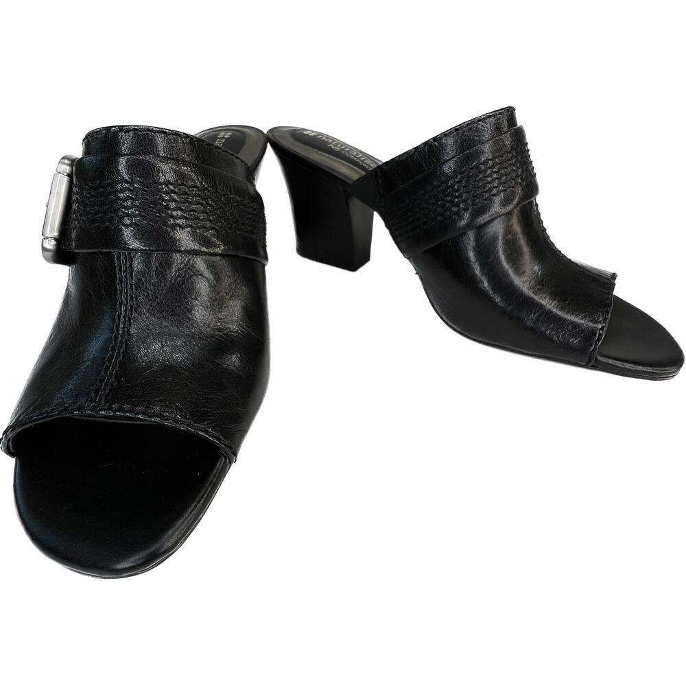 Naturalizer Sandals Wms 8M Black Leather Open Toe Heeled Mule Slides N5 Comfort